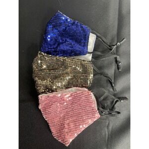 3 Pack Sequin Face Masks Adjustable Ear Loops Reusable Sparkle Coverings